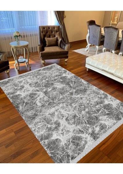 Decoser 3047 Gri Mermer Desen Yıkanabilir Pamuk Taban Kilim