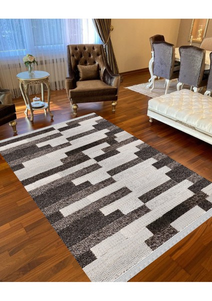 Decoser 4022 Tuğla Desen Kahverengi Yıkanabilir Pamuk Tabanlı Kilim