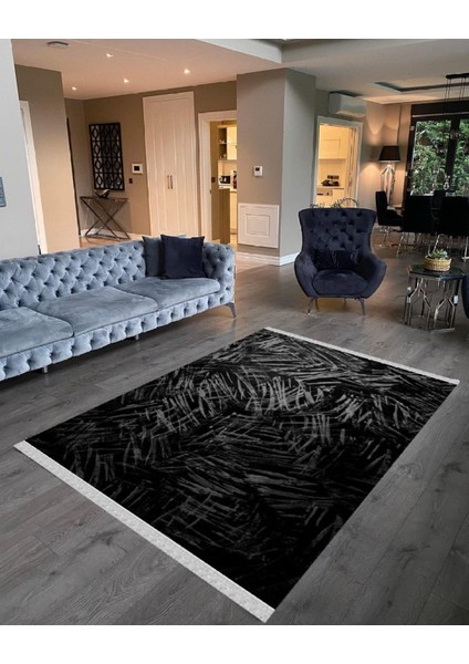 Decoser 2045 Siyah Renk Pamuk Tabanlı Kaymaz Yıkanabilir Halı Kilim