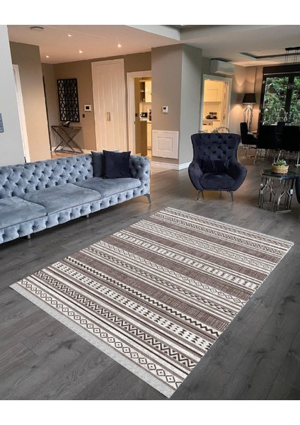 Decoser 4086 Kahverengi Iskandinav Desen Kaymaz Yıkanabilir Kilim