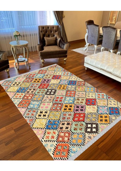Decoser 8003 Renkli Yıkanabilir Pamuk Tabanlı Kaymaz Kilim