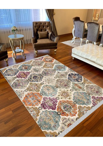 Decoser 8004 Renkli Yıkanabilir Pamuk Tabanlı Kaymaz Kilim