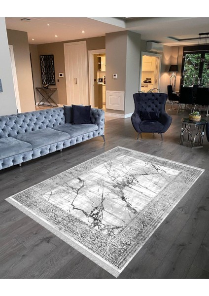 Decoser 6021 Gri Mermer Desen Kaymaz Yıkanabilir Kilim