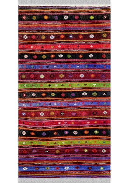 Decoser 2058 Otantik Renkli Pamuk Tabanlı Kaymaz Yıkanabilir Halı Kilim