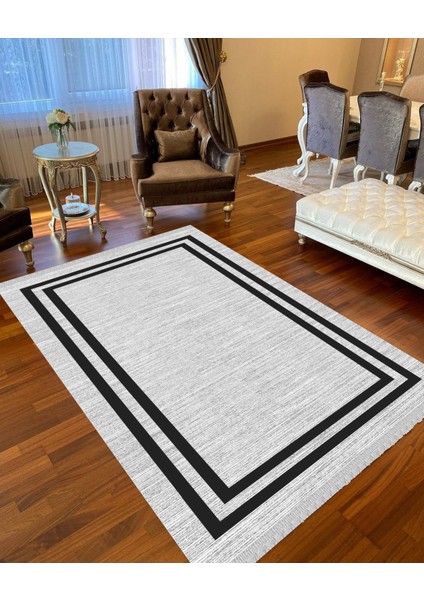 Decoser 8022 Düz Gri Antrasit Yıkanabilir Pamuk Tabanlı Kaymaz Kilim