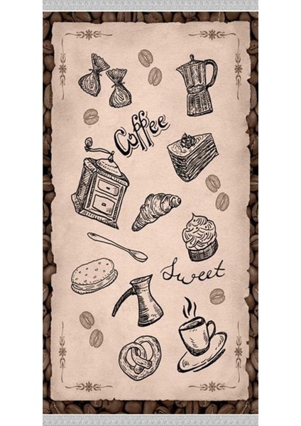 Decoser 2092 Coffe Yazılı Kaymaz Pamuk Tabanlı Yıkanabilir Mutfak Halısı