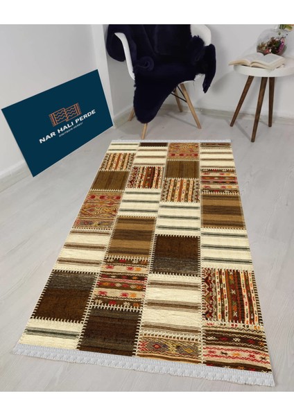 Decoser 4013 Kahverengi Patchwork Kaymaz Yıkanabilir Kilim fiyatları