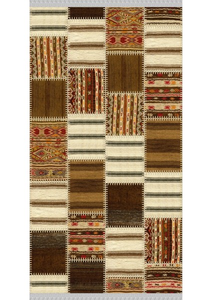 Decoser 4013 Kahverengi Patchwork Kaymaz Yıkanabilir Kilim modelleri