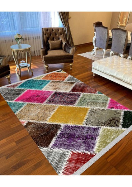Decoser 4012 Renkli Patchwork Kaymaz Yıkanabilir Kilim