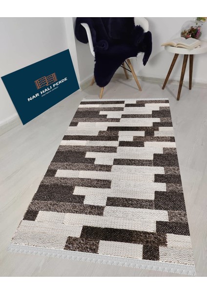 Decoser 4022 Kahverengi Petek Desenli Kaymaz Yıkanabilir Kilim