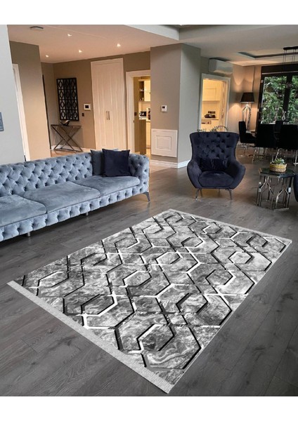 Decoser 4073 Gri Renk Kaymaz Yıkanabilir Kilim
