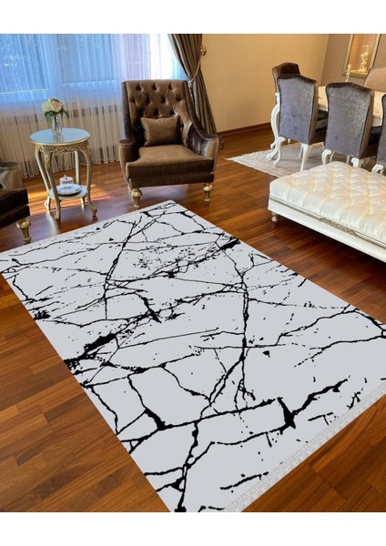 Decoser 3022 Açık Gri Mermer Desen Yıkanabilir Pamuk Taban Kilim