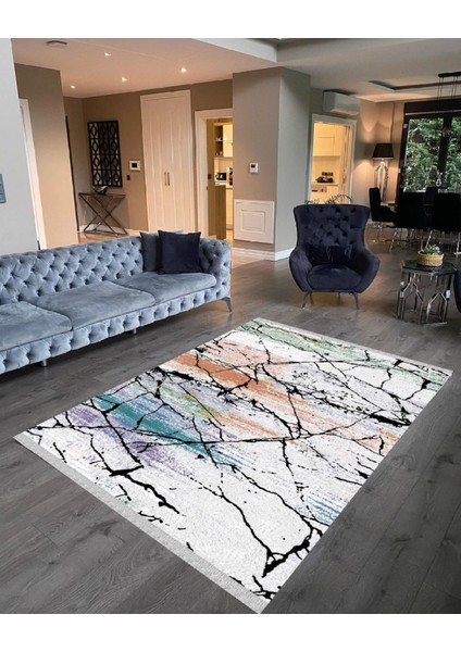 Decoser 4079 Renkli Mermer Desen Kaymaz Yıkanabilir Kilim