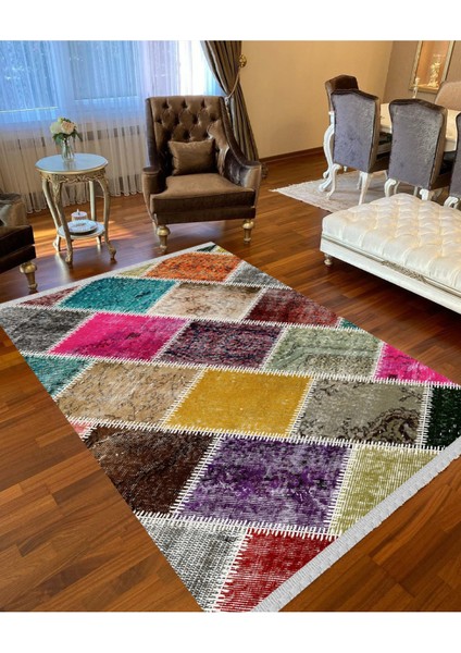 Decoser 4012 Patchwork Renkli Yıkanabilir Pamuk Taban Kilim