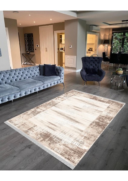 Decoser 6027 Bej Düz Desen Kaymaz Yıkanabilir Kilim