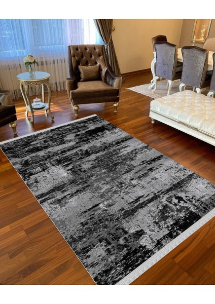 Decoser 4024 Gri Siyah Yıkanabilir Pamuk Tabanlı Kilim