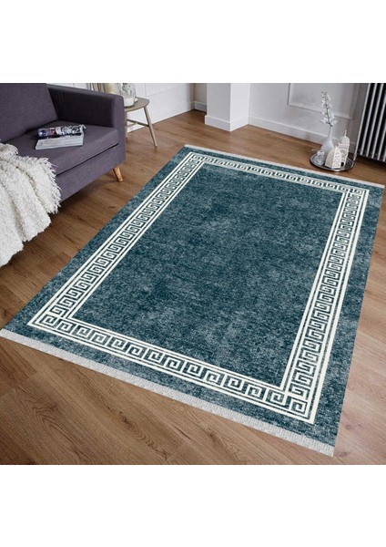 Decoser 5051 Yıkanabilir Mavi Çerçeveli Kilim