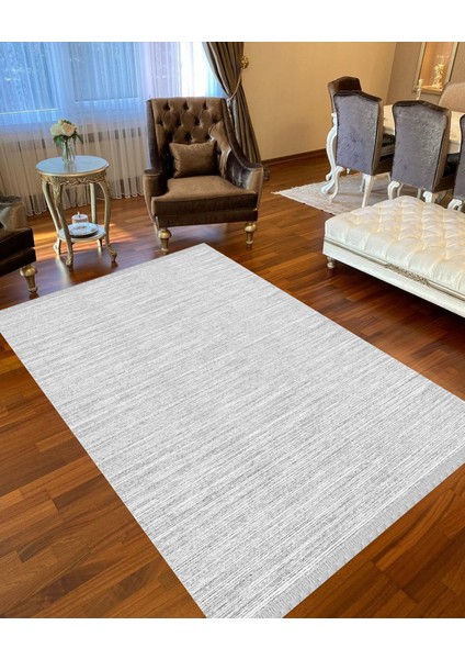 Decoser 8002 Düz Gri Yıkanabilir Pamuk Tabanlı Kaymaz Kilim