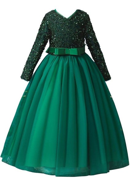 Yeşil Tarlatanlı Zara Payetli Çocuk Abiye - Kız Çocuk Elbise - Kız Çocuk Balo Elbise - Noel Elbise