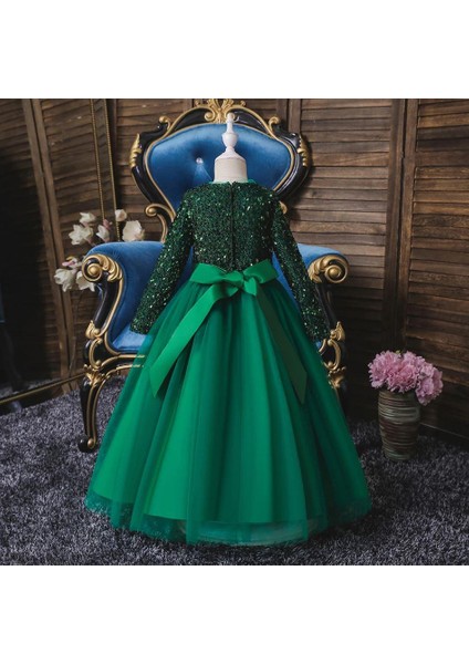 Yeşil Tarlatanlı Zara Payetli Çocuk Abiye - Kız Çocuk Elbise - Kız Çocuk Balo Elbise - Noel Elbise modelleri