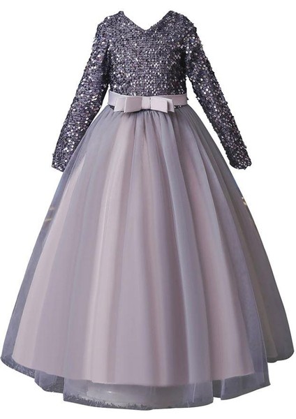 Gri Zara Payetli Çocuk Abiye - Kız Çocuk Elbise - Kız Çocuk Balo Elbise - Noel Elbise