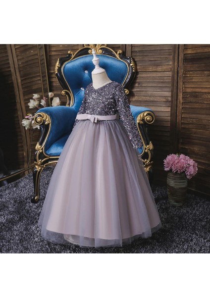 Gri Zara Payetli Çocuk Abiye - Kız Çocuk Elbise - Kız Çocuk Balo Elbise - Noel Elbise modelleri