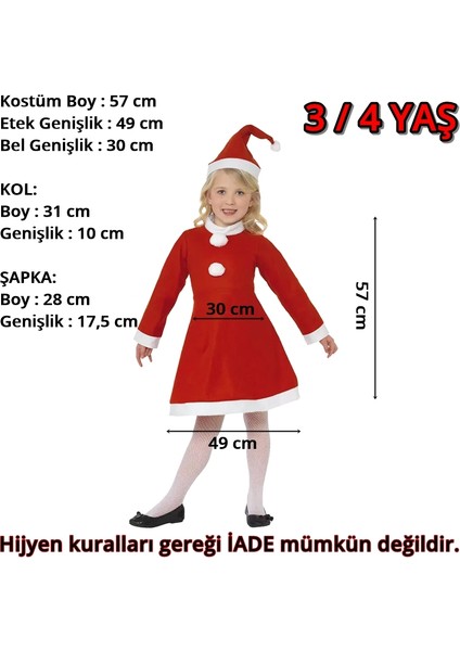 Yılbaşı Noel Polar Kumaş 2 Parça Kostüm Seti, 3/4 Yaş - Kız fiyatları