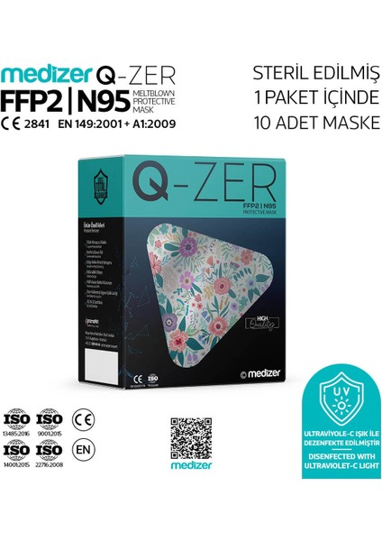Q-zer Bahar Çiçekleri Desenli Ffp2 N95 Maske Meltblown Katmanlı