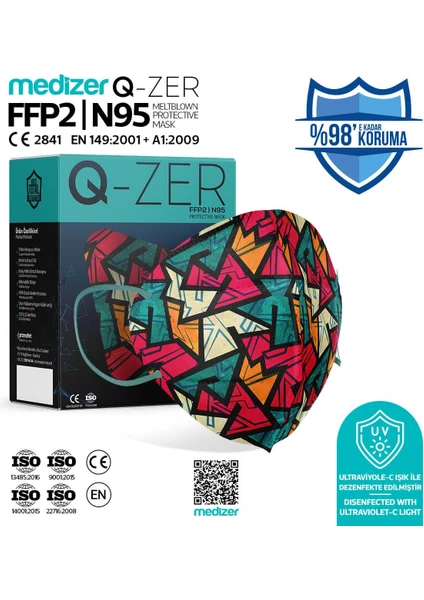 Qzer New Young Desenli Ffp2 N95 Maske Meltblownlu