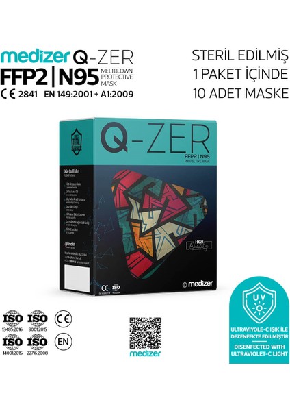 Qzer New Young Desenli Ffp2 N95 Maske Meltblownlu