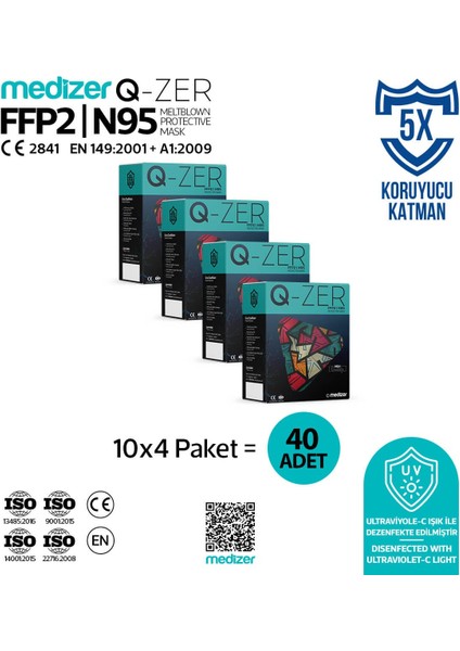 Qzer New Young Desenli Ffp2 N95 Maske Meltblownlu fiyatları