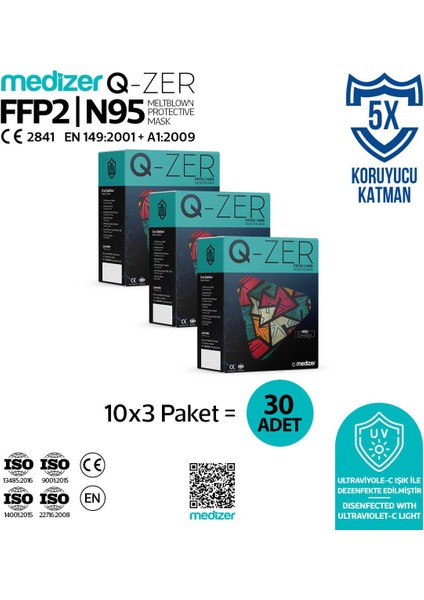 Qzer New Young Desenli Ffp2 N95 Maske Meltblownlu fiyatları