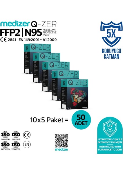 Qzer New Young Desenli Ffp2 N95 Maske Meltblownlu fiyatları