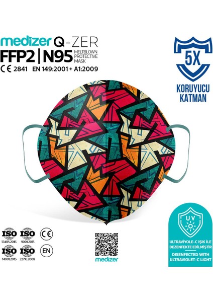 Qzer New Young Desenli Ffp2 N95 Maske Meltblownlu