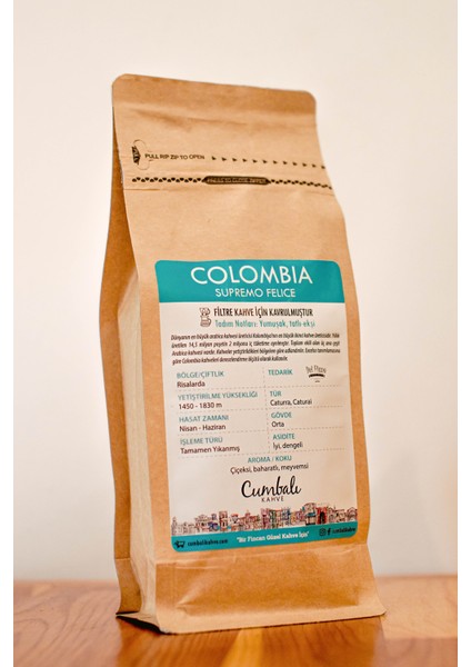 Colombia Supremo Felice Nitelikli Çekirdek Kahve Espresso Kahve Çekirdeği 250 gr