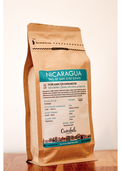 Nicaragua Shg San Jose Estate Nitelikli Filtre Kahve Çekirdeği 250 gr