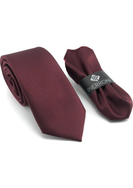 Bordo Oxford Desen Mendilli Kravat