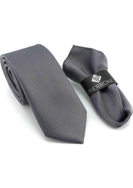 Gri Oxford Desen Mendilli Kravat