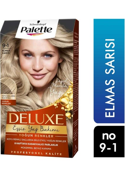 Palette Deluxe Eşsiz Yağ Bakımı Saç Boyası Elmas Sarısı 9-1 6281031271490 Saç Boya