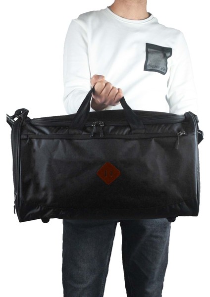 Kumaş 52 cm Seyahat Spor Fitness Omuz Çantası - Siyah