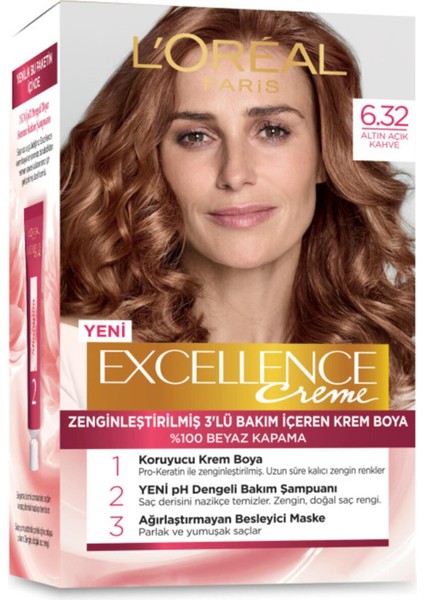 Loreal Paris L'oreal Excellence Creme Saç Boyası - 6.32 Altın Açık Kahve Kategori: Saç Boya