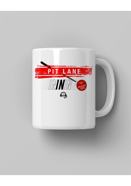 In In In Pit Stop Baskılı Beyaz Kahve Kupa Bardak