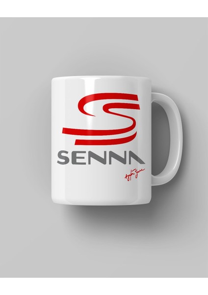Ayrton Senna Logo Baskılı Beyaz Kahve Kupa Bardak