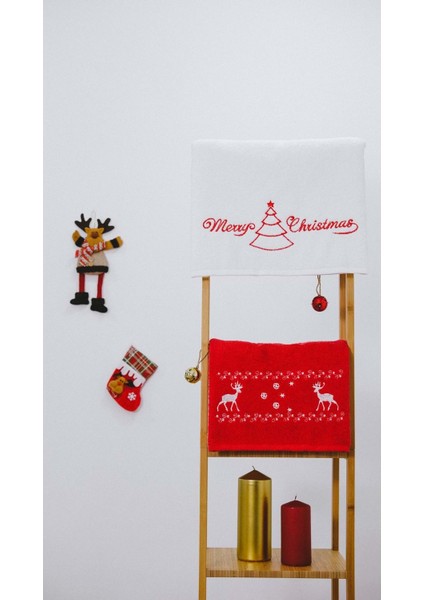 Vevien Home Happy Christmas Yılbaşı Nakışlı %100 Pamuk 50X90 2'li Havlu Seti