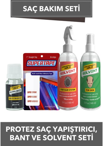 Ultra Bond Yapıştırıcı & Cilt ve Protez Saç Solvent Seti & Super Tape Protez Saç Bandı 36 Adet Düz