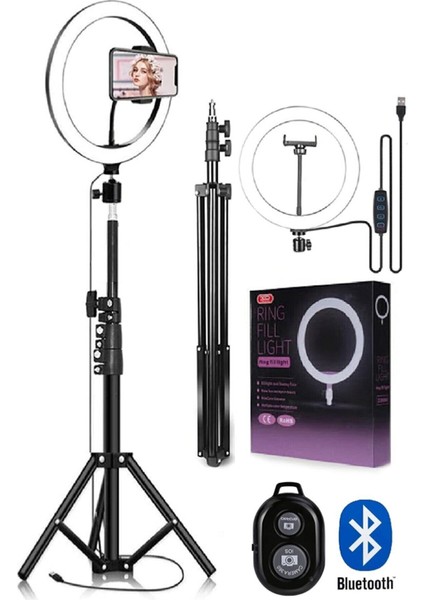 Kumandalı Youtuber Selfie LED Işıklı 210 cm Tripod 10 Inç(26 Cm) Kuaför Makyaj Işığı Tiktok Işığı