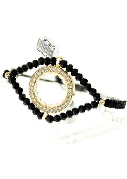 ALTIN SİYAH KRİSTALLİ MAKROME KORDONLU SAAT ÇEYREKLİ BİLEKLİK MODELİ