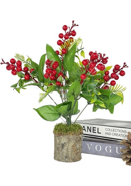 Yapay Çiçek Yılbaşı Çiçeği Kırmızı Kokina Doğal Kütük Odun Saksıda LED Işıklı 3 Fonksiyonlu fiyatları