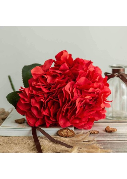Yapay Çiçek Ortanca Demeti Kırmızı 5 Kafalı Büyük Boy 43 cm indirimleri