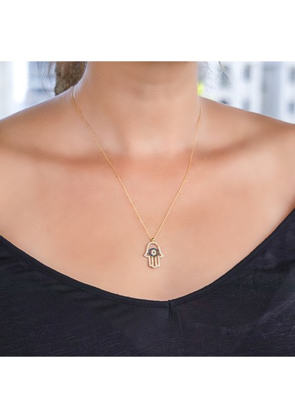 925 Ayar Gerçek Gümüş Fatma Ana Eli Nazar Zirkon Taşlı Kolye modelleri